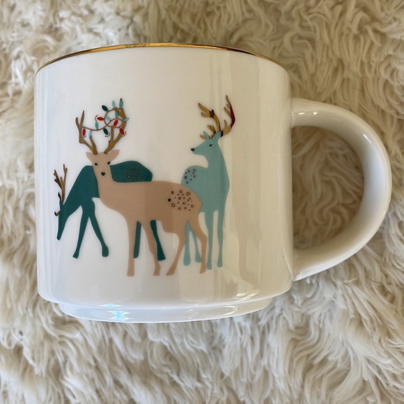 Reindeer and Christmas Lights Gold Trim Holiday Oversized Mug by Morris National - Picture 4 of 6